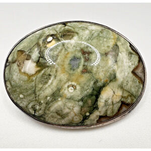 Sterling 925 Vintage Rhyolite (?) Gemstone Brooch Signed AB Artisans 1.5" x 1"